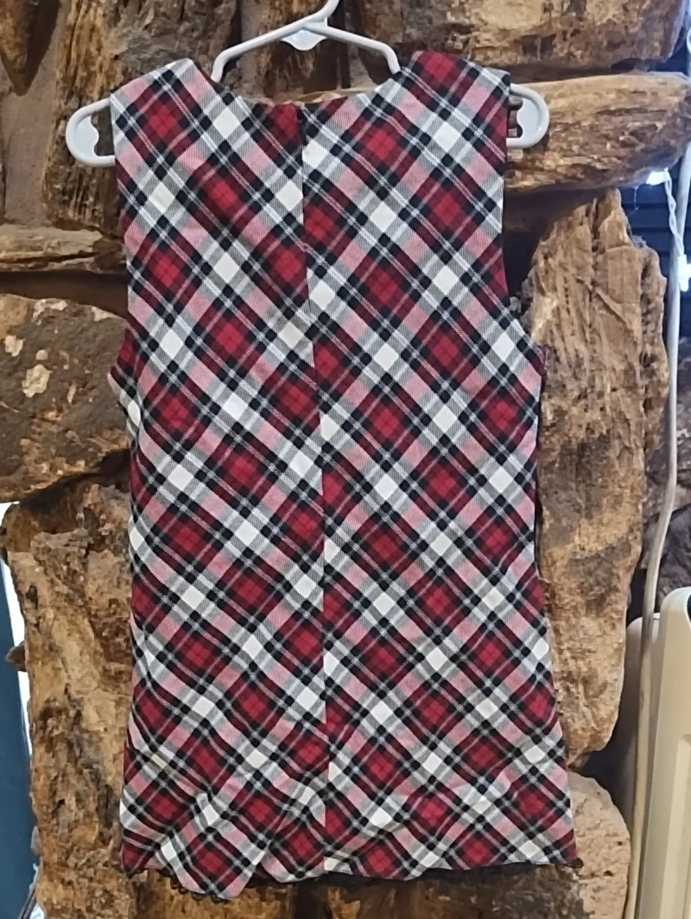 The Childrens Place Classic Red Plaid Girls' Dress with Black Velvet Trim
